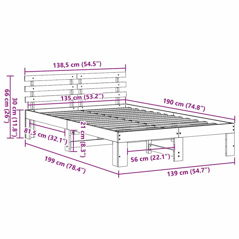 Ramka łóżka Naturalny 135 x 190 cm Lite drewno sosnowe