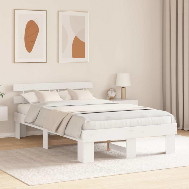 Ramka łóżka Z zagłówkiem Biały 120 x 200 cm Lite drewno sosnowe