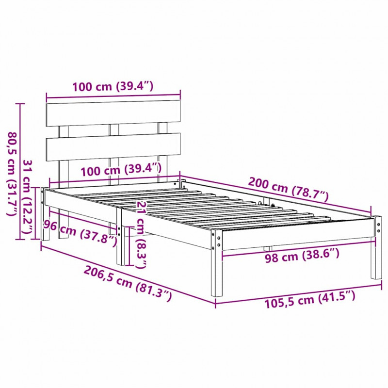 Ramka łóżka Brązowy 100 x 200 cm Lite drewno sosnowe