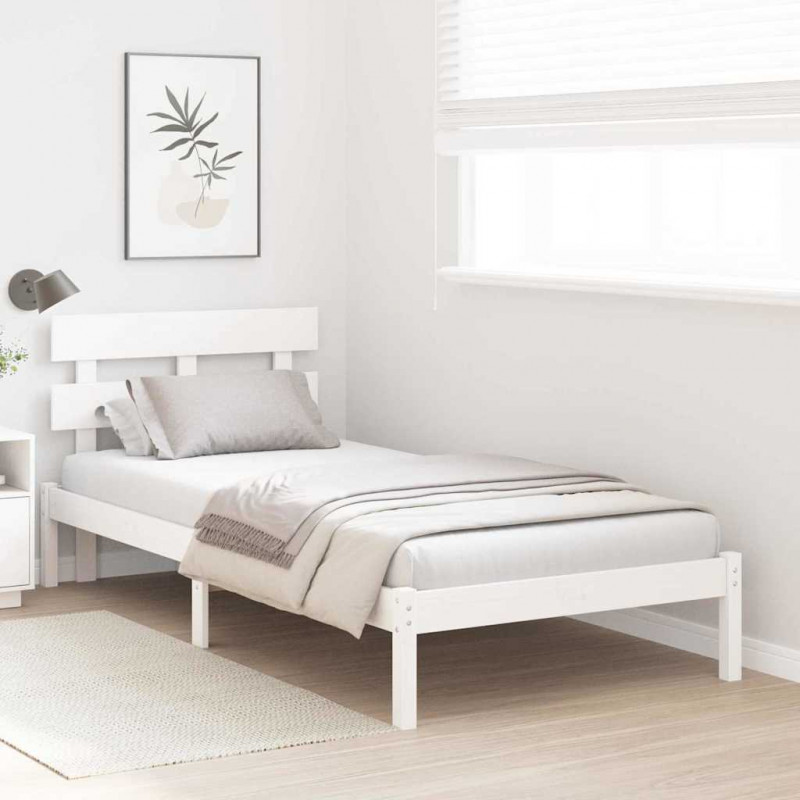Ramka łóżka Z zagłówkiem Biały 100 x 200 cm Lite drewno sosnowe