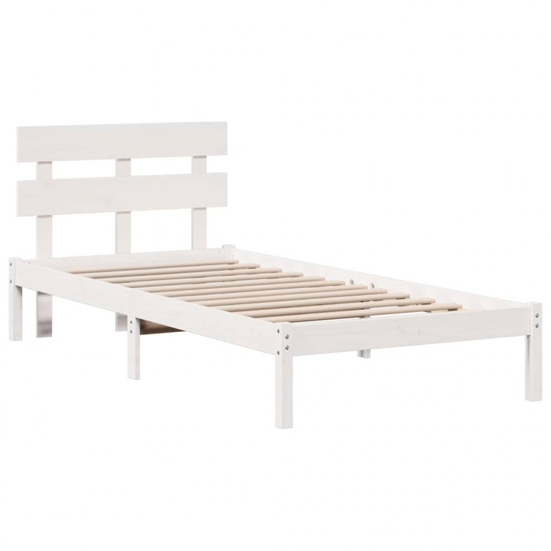 Ramka łóżka Z zagłówkiem Biały 100 x 200 cm Lite drewno sosnowe