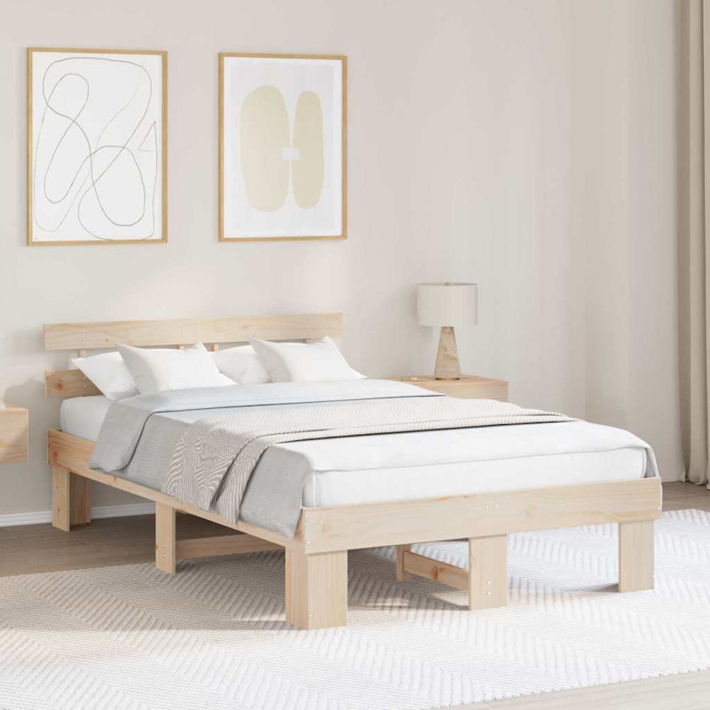 Ramka łóżka Naturalny 140 x 190 cm Lite drewno sosnowe