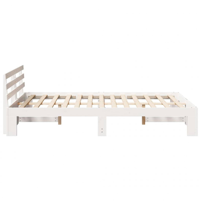 Ramka łóżka Z zagłówkiem Biały 120 x 190 cm Lite drewno sosnowe