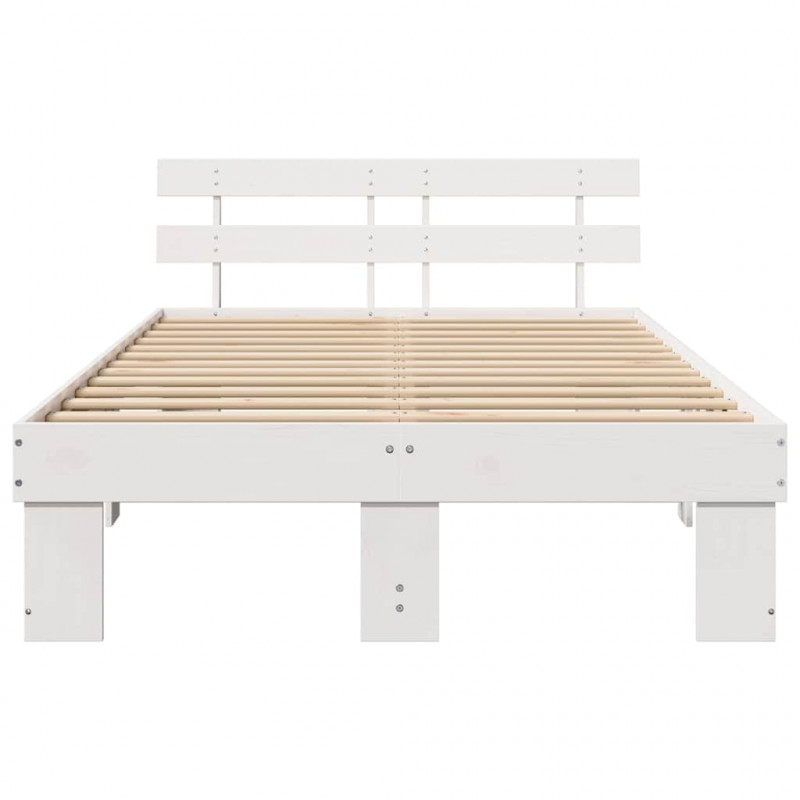 Ramka łóżka Z zagłówkiem Biały 140 x 190 cm Lite drewno sosnowe