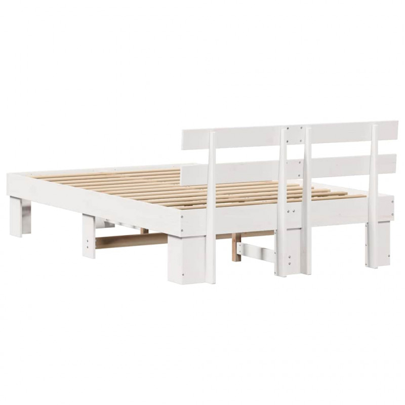 Ramka łóżka Z zagłówkiem Biały 140 x 190 cm Lite drewno sosnowe