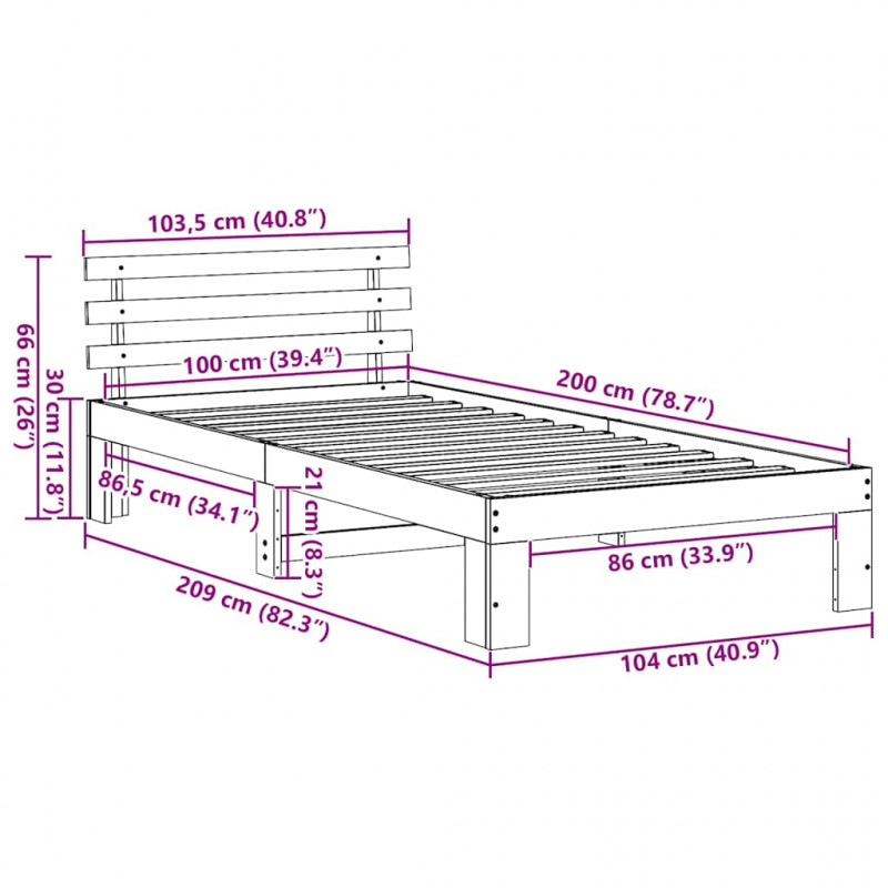 Ramka łóżka Naturalny 100 x 200 cm Lite drewno sosnowe