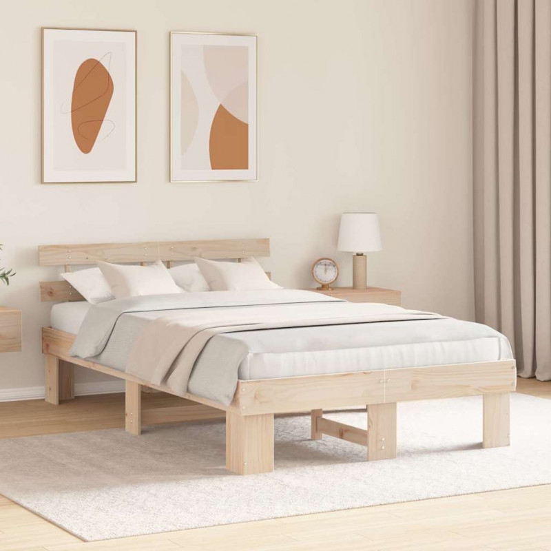 Ramka łóżka Naturalny 135 x 190 cm Lite drewno sosnowe