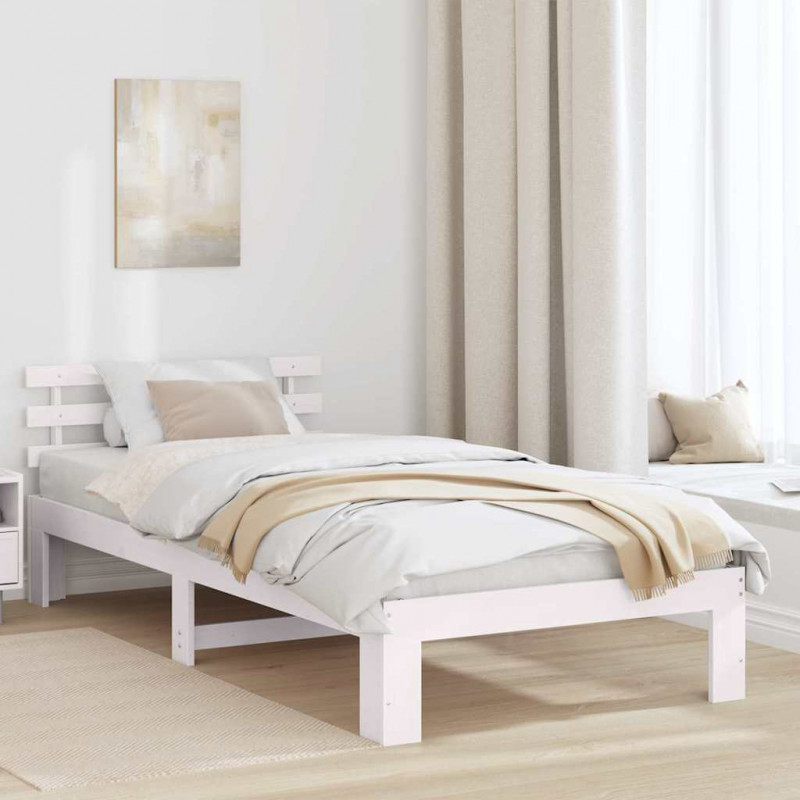 Ramka łóżka Z zagłówkiem Biały 90 x 200 cm Lite drewno sosnowe