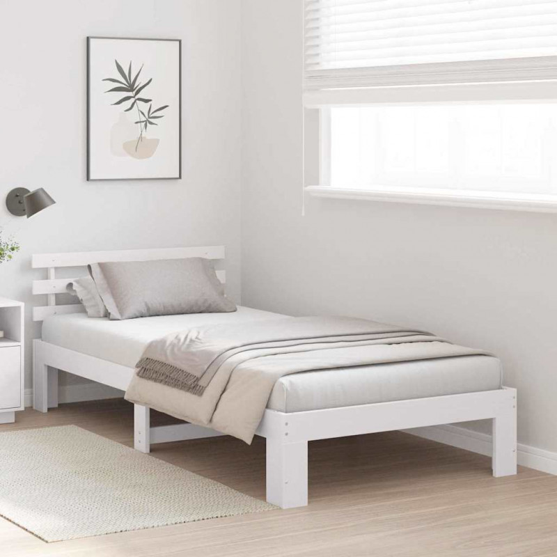 Ramka łóżka Z zagłówkiem Biały 90 x 200 cm Lite drewno sosnowe