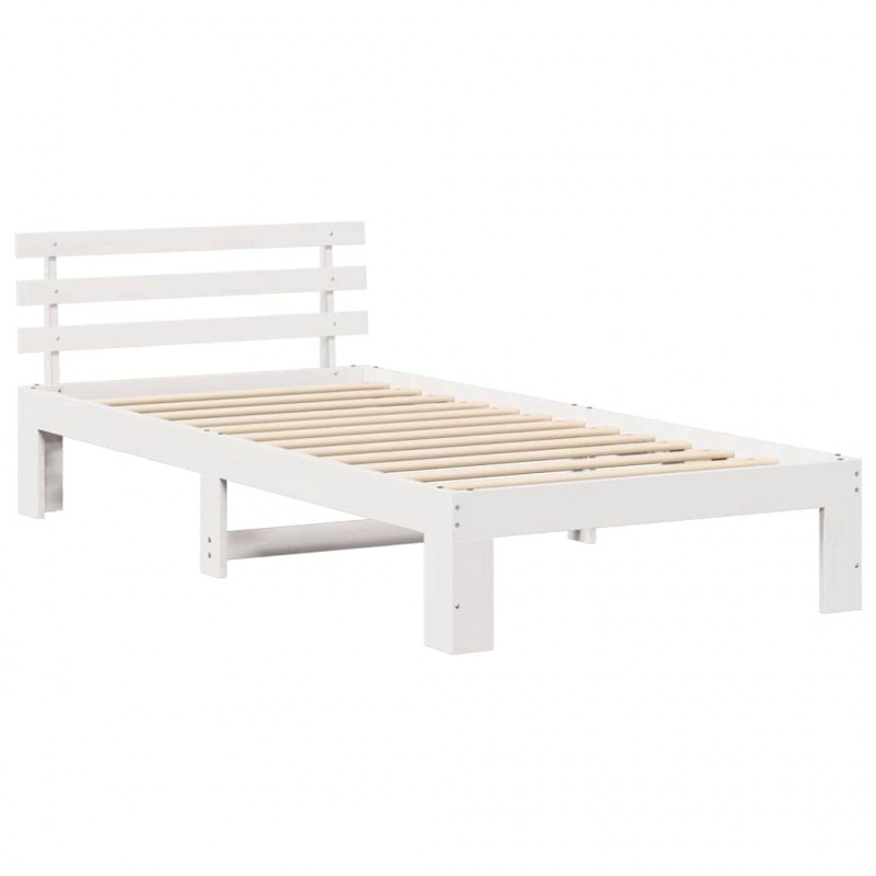 Ramka łóżka Z zagłówkiem Biały 90 x 200 cm Lite drewno sosnowe