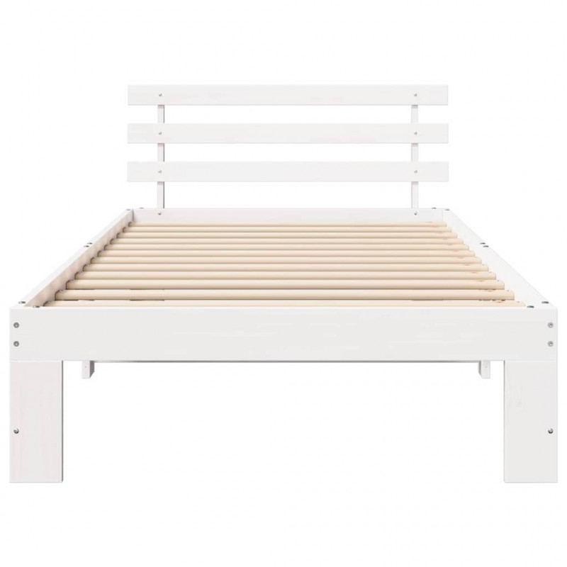 Ramka łóżka Z zagłówkiem Biały 90 x 200 cm Lite drewno sosnowe