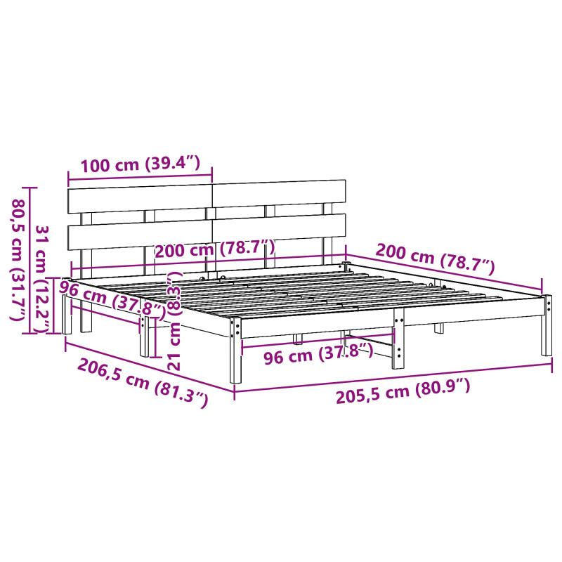 Ramka łóżka Brązowy 200 x 200 cm Lite drewno sosnowe