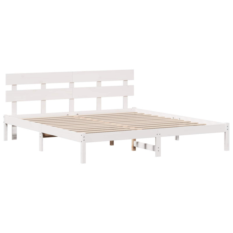 Ramka łóżka Z zagłówkiem Biały 200 x 200 cm Lite drewno sosnowe