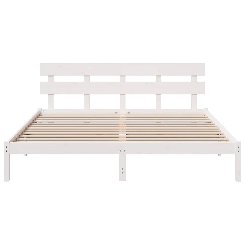 Ramka łóżka Z zagłówkiem Biały 200 x 200 cm Lite drewno sosnowe