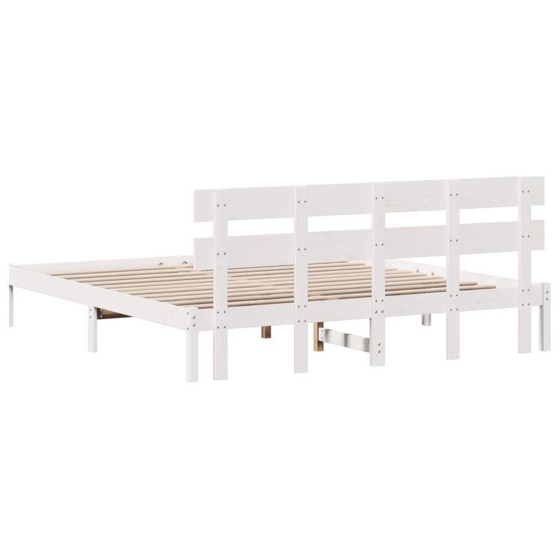 Ramka łóżka Z zagłówkiem Biały 200 x 200 cm Lite drewno sosnowe