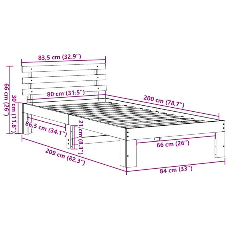 Ramka łóżka Naturalny 80 x 200 cm Lite drewno sosnowe