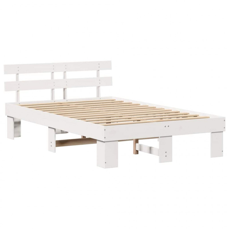 Ramka łóżka Z zagłówkiem Biały 120 x 190 cm Lite drewno sosnowe