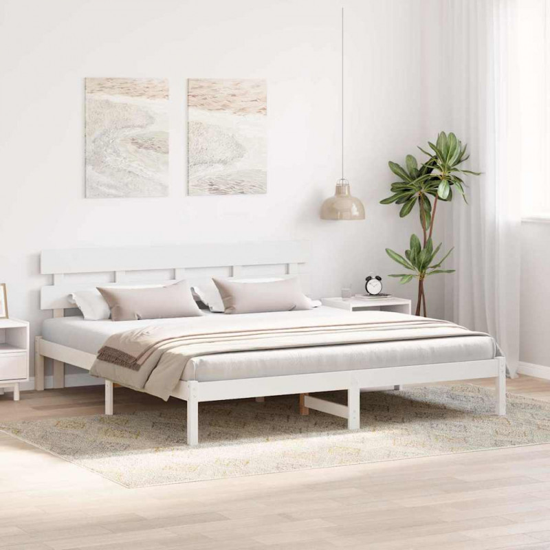 Ramka łóżka Z zagłówkiem Biały 180 x 200 cm Lite drewno sosnowe