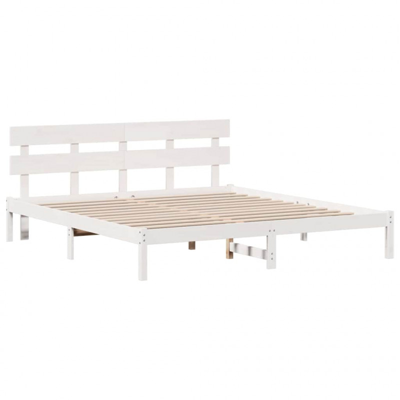 Ramka łóżka Z zagłówkiem Biały 180 x 200 cm Lite drewno sosnowe