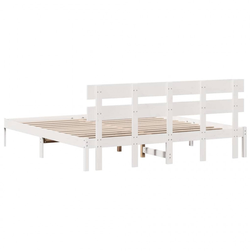 Ramka łóżka Z zagłówkiem Biały 180 x 200 cm Lite drewno sosnowe