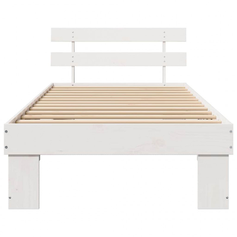 Ramka łóżka Z zagłówkiem Biały 90 x 200 cm Lite drewno sosnowe