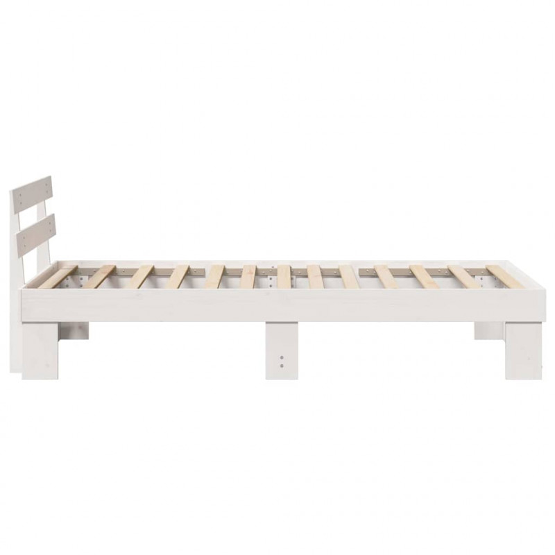 Ramka łóżka Z zagłówkiem Biały 90 x 200 cm Lite drewno sosnowe