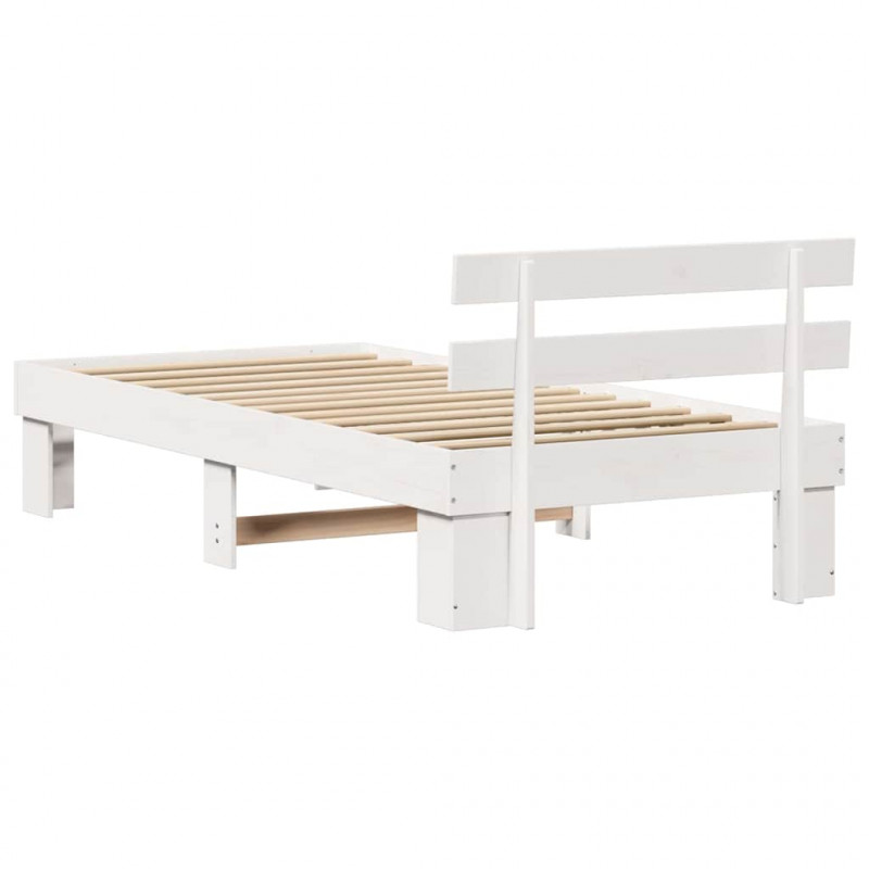 Ramka łóżka Z zagłówkiem Biały 90 x 200 cm Lite drewno sosnowe