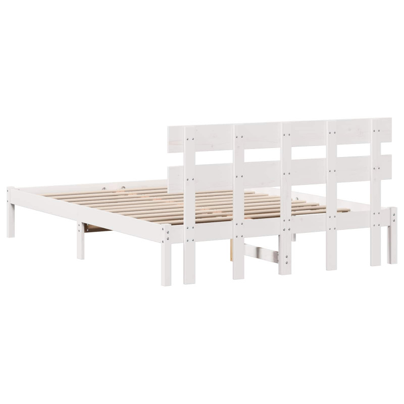 Ramka łóżka Z zagłówkiem Biały 160 x 200 cm Lite drewno sosnowe