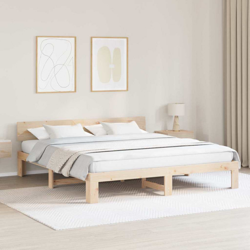 Ramka łóżka Naturalny 200 x 200 cm Lite drewno sosnowe