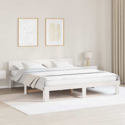 Ramka łóżka Z zagłówkiem Biały 200 x 200 cm Lite drewno sosnowe