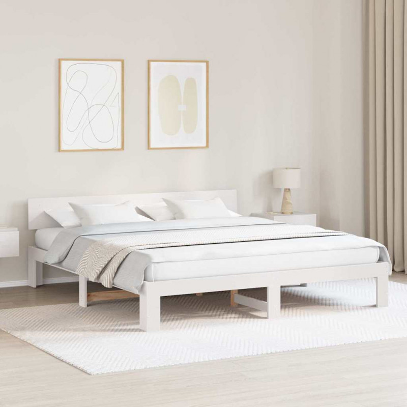 Ramka łóżka Z zagłówkiem Biały 200 x 200 cm Lite drewno sosnowe