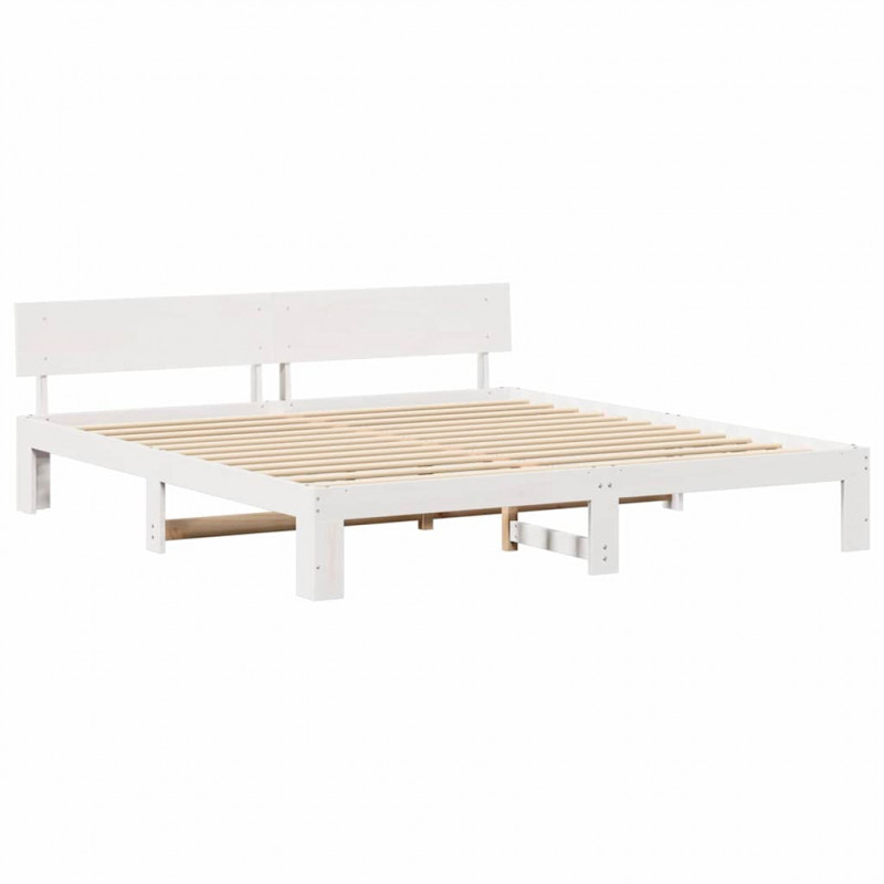 Ramka łóżka Z zagłówkiem Biały 200 x 200 cm Lite drewno sosnowe