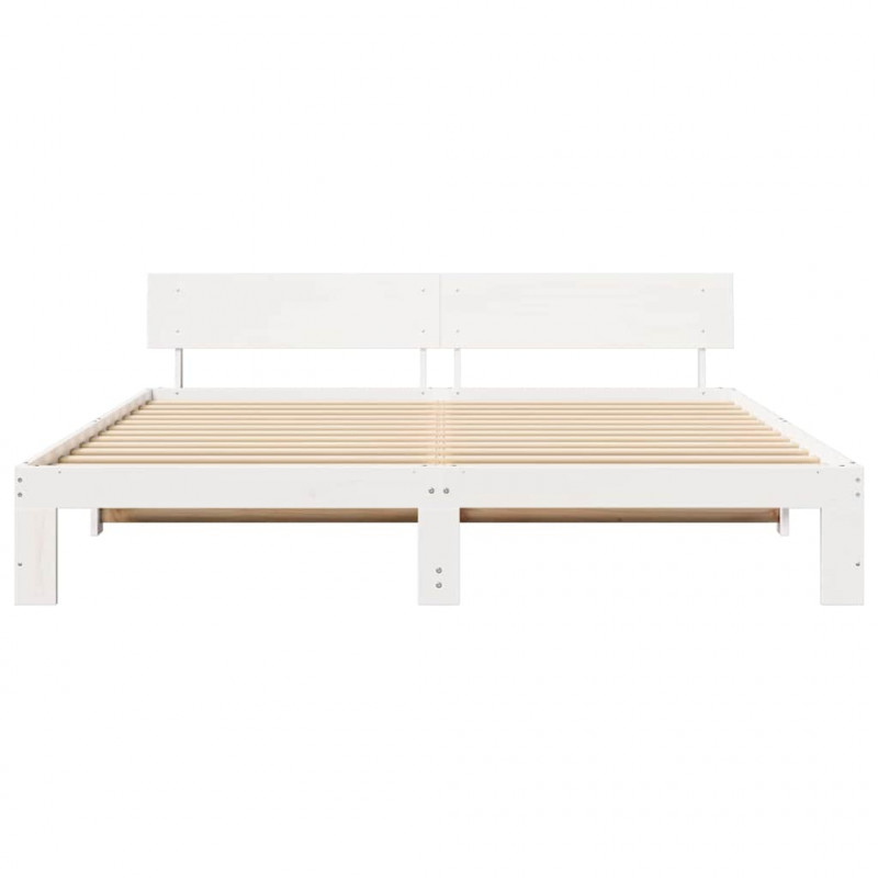 Ramka łóżka Z zagłówkiem Biały 200 x 200 cm Lite drewno sosnowe