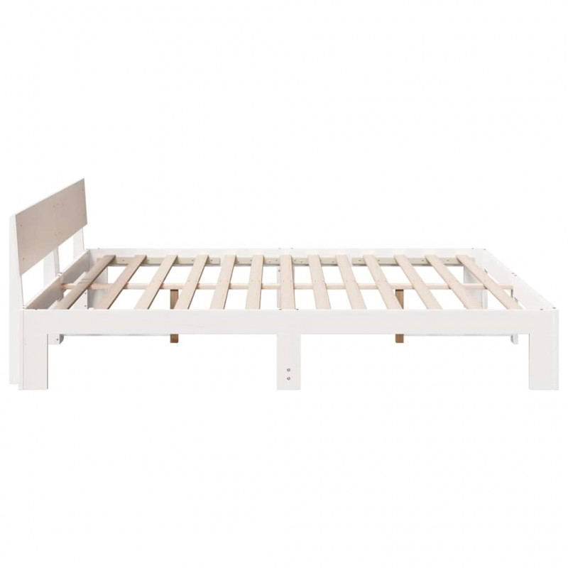 Ramka łóżka Z zagłówkiem Biały 200 x 200 cm Lite drewno sosnowe