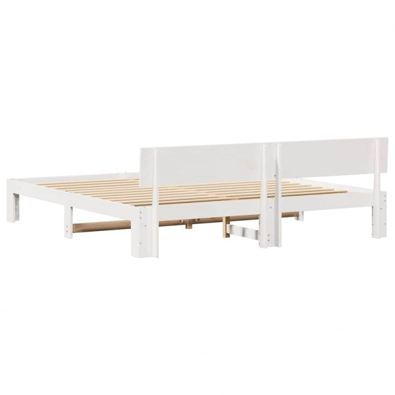 Ramka łóżka Z zagłówkiem Biały 200 x 200 cm Lite drewno sosnowe
