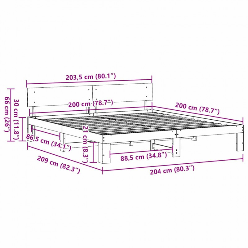 Ramka łóżka Woskowy Brąz 200 x 200 cm Lite drewno sosnowe