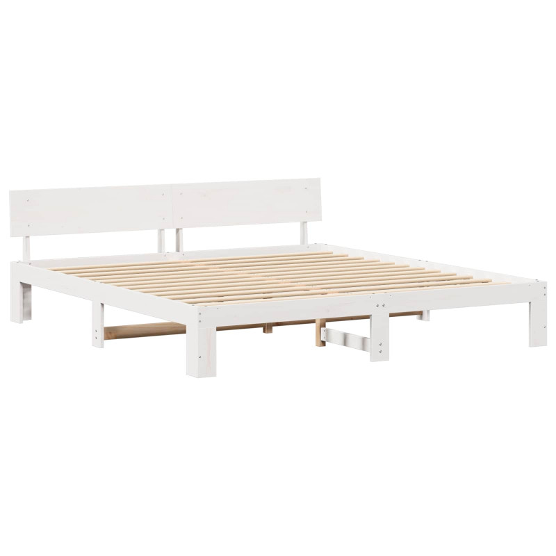 Ramka łóżka Z zagłówkiem Biały 180 x 200 cm Lite drewno sosnowe