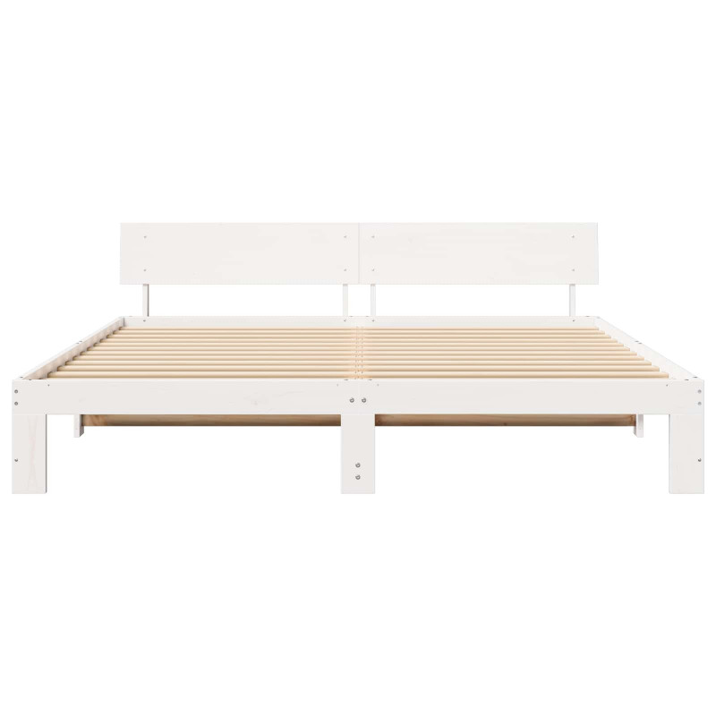 Ramka łóżka Z zagłówkiem Biały 180 x 200 cm Lite drewno sosnowe