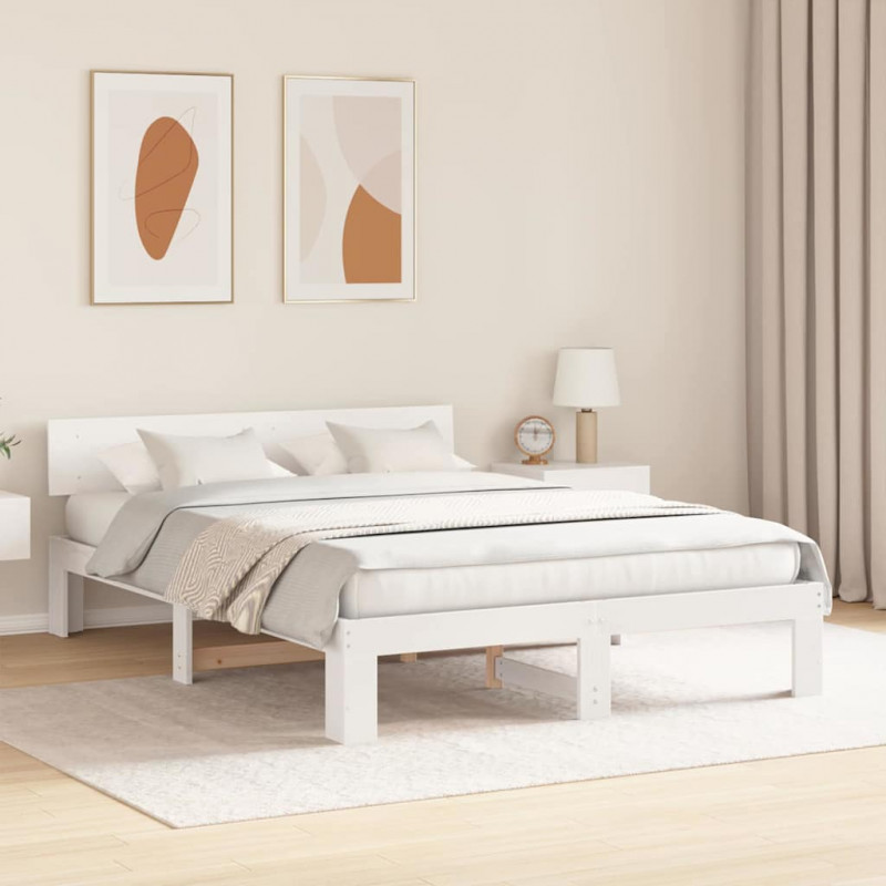 Ramka łóżka Z zagłówkiem Biały 160 x 200 cm Lite drewno sosnowe