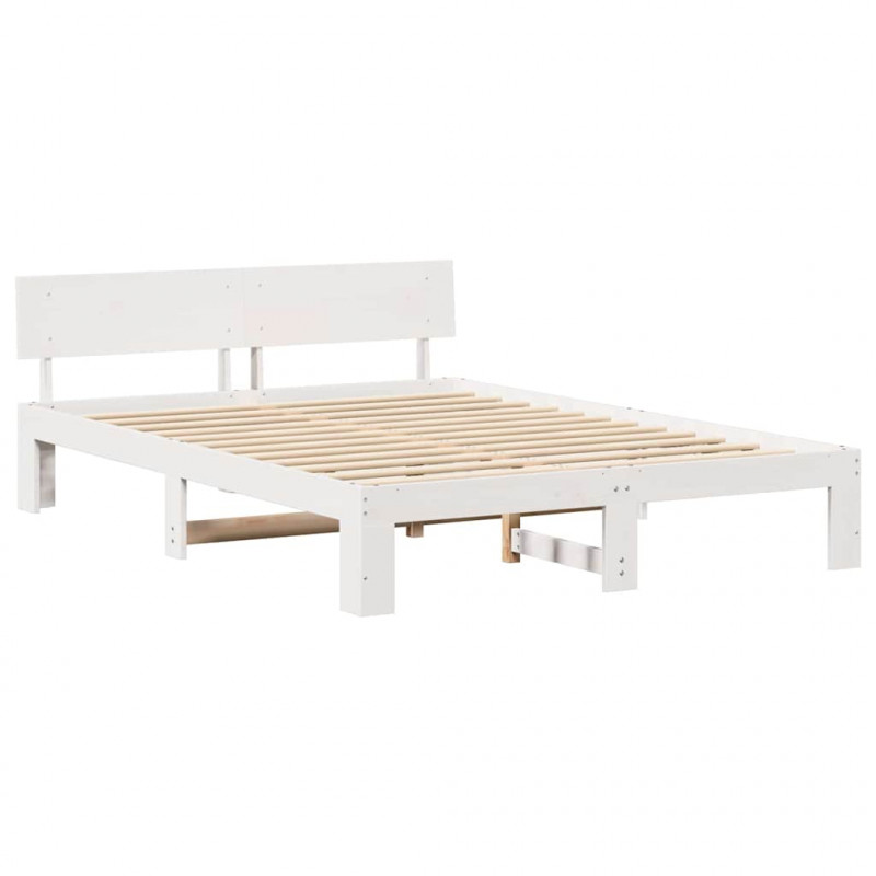 Ramka łóżka Z zagłówkiem Biały 160 x 200 cm Lite drewno sosnowe