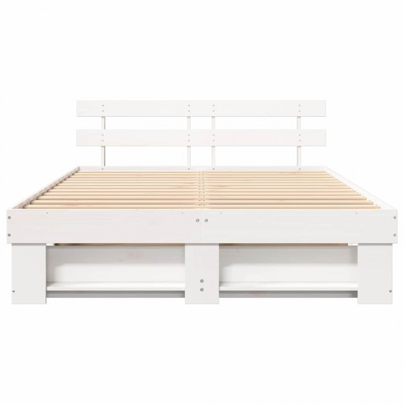 Ramka łóżka Z zagłówkiem Biały 160 x 200 cm Lite drewno sosnowe
