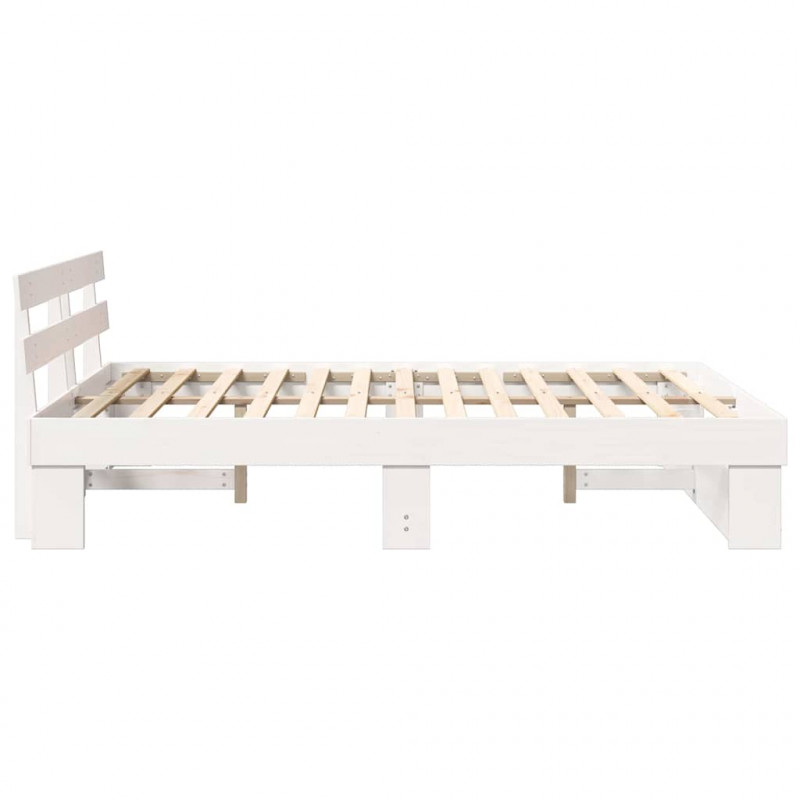 Ramka łóżka Z zagłówkiem Biały 160 x 200 cm Lite drewno sosnowe
