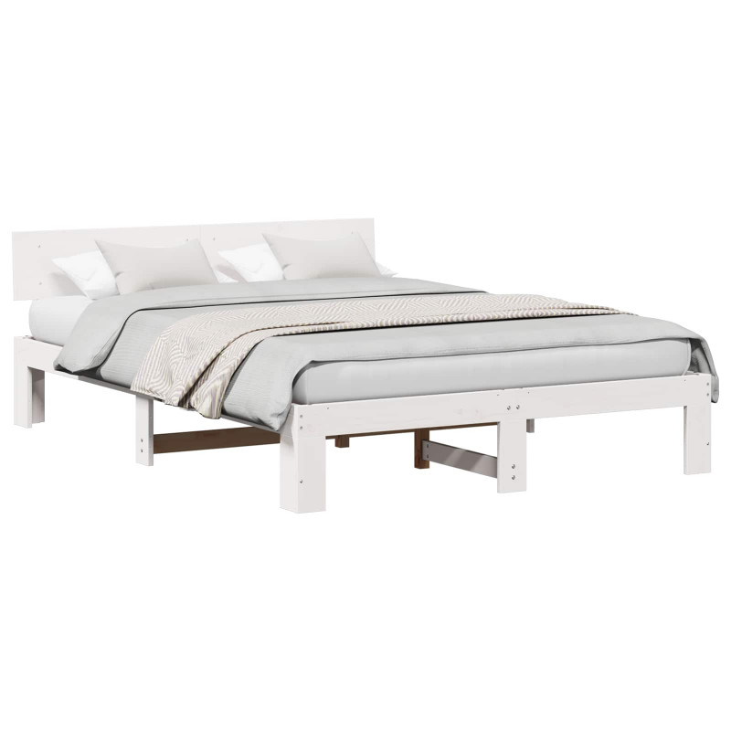 Ramka łóżka Z zagłówkiem Biały 150 x 200 cm Lite drewno sosnowe