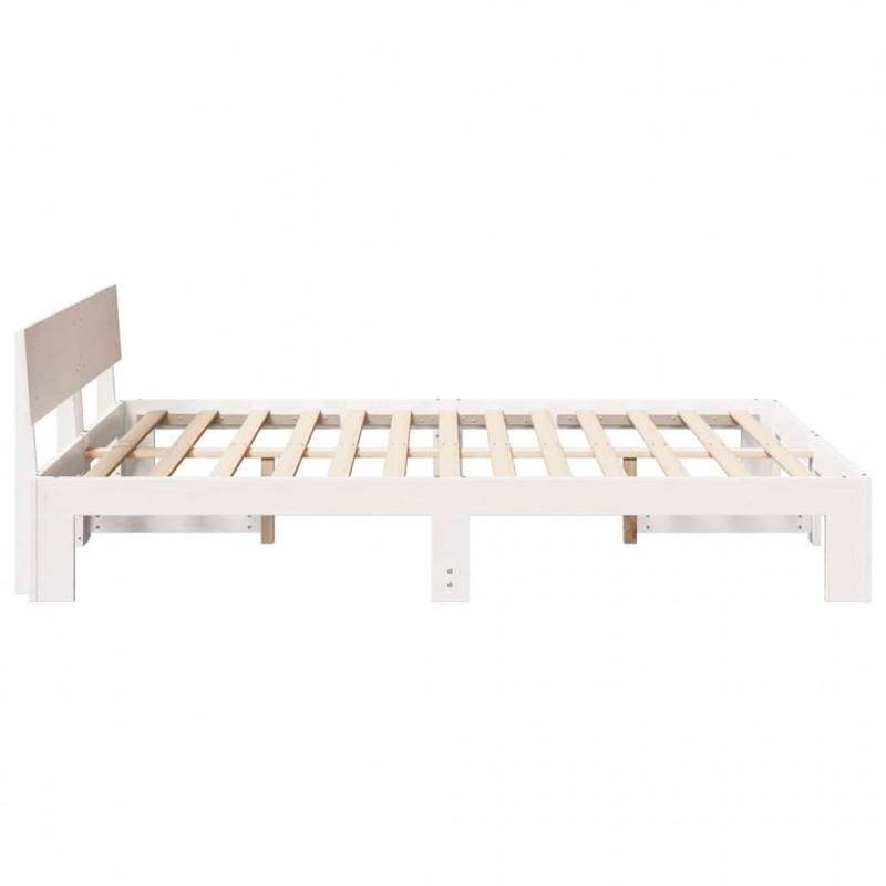 Ramka łóżka Z zagłówkiem Biały 150 x 200 cm Lite drewno sosnowe