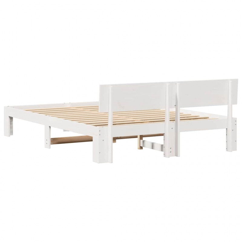 Ramka łóżka Z zagłówkiem Biały 150 x 200 cm Lite drewno sosnowe