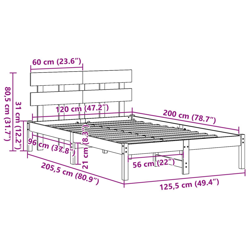 Ramka łóżka Z zagłówkiem Biały 120 x 200 cm Lite drewno sosnowe
