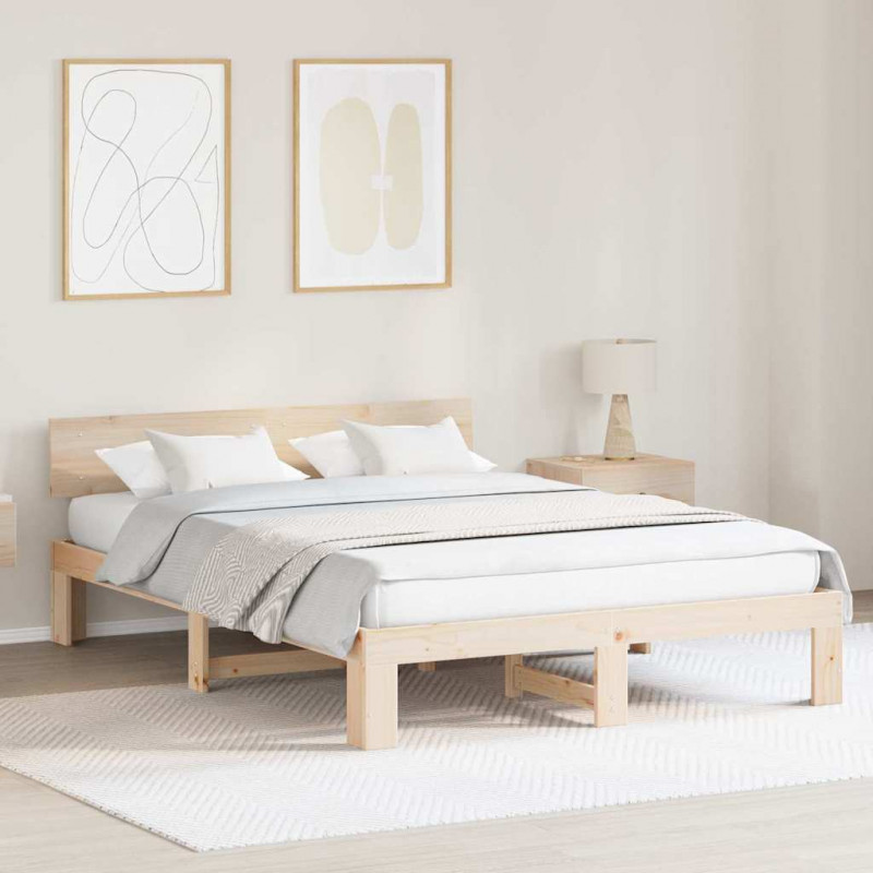 Ramka łóżka Naturalny 140 x 200 cm Lite drewno sosnowe