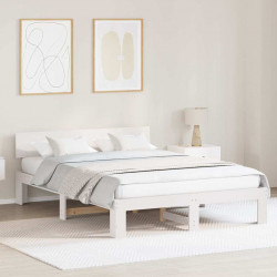 Ramka łóżka Z zagłówkiem Biały 140 x 200 cm Lite drewno sosnowe