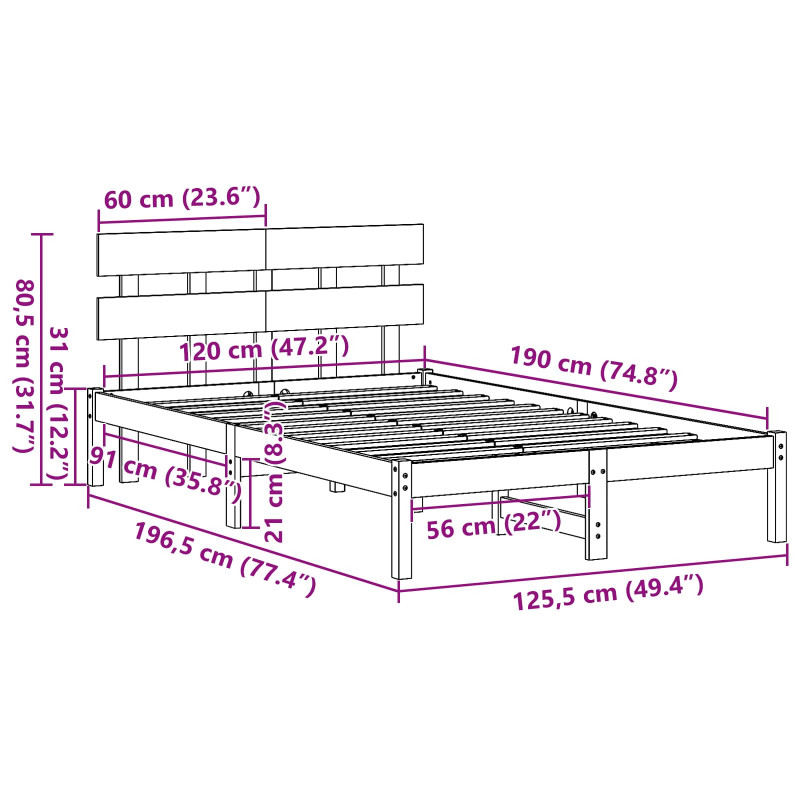 Ramka łóżka Brązowy 120 x 190 cm Lite drewno sosnowe