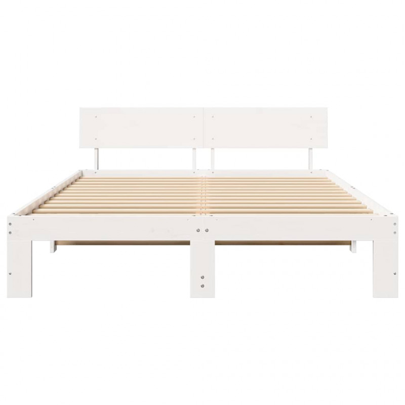Ramka łóżka Z zagłówkiem Biały 140 x 200 cm Lite drewno sosnowe